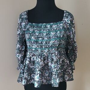 American Eagle Outfitters Floral Smocked Blouse - M